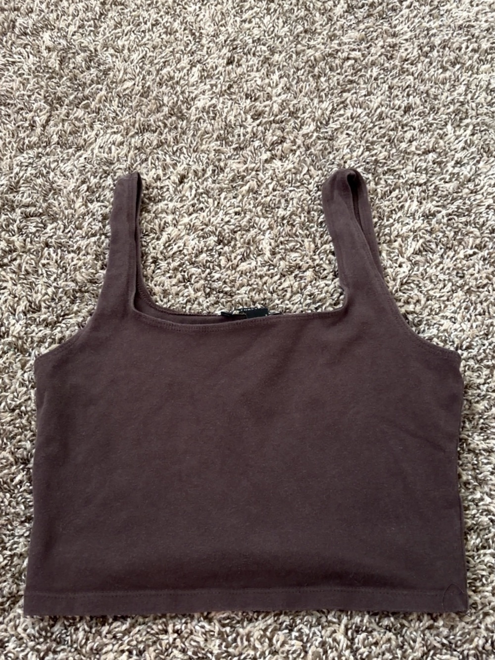 Brown Square-Neck Crop Tank Top